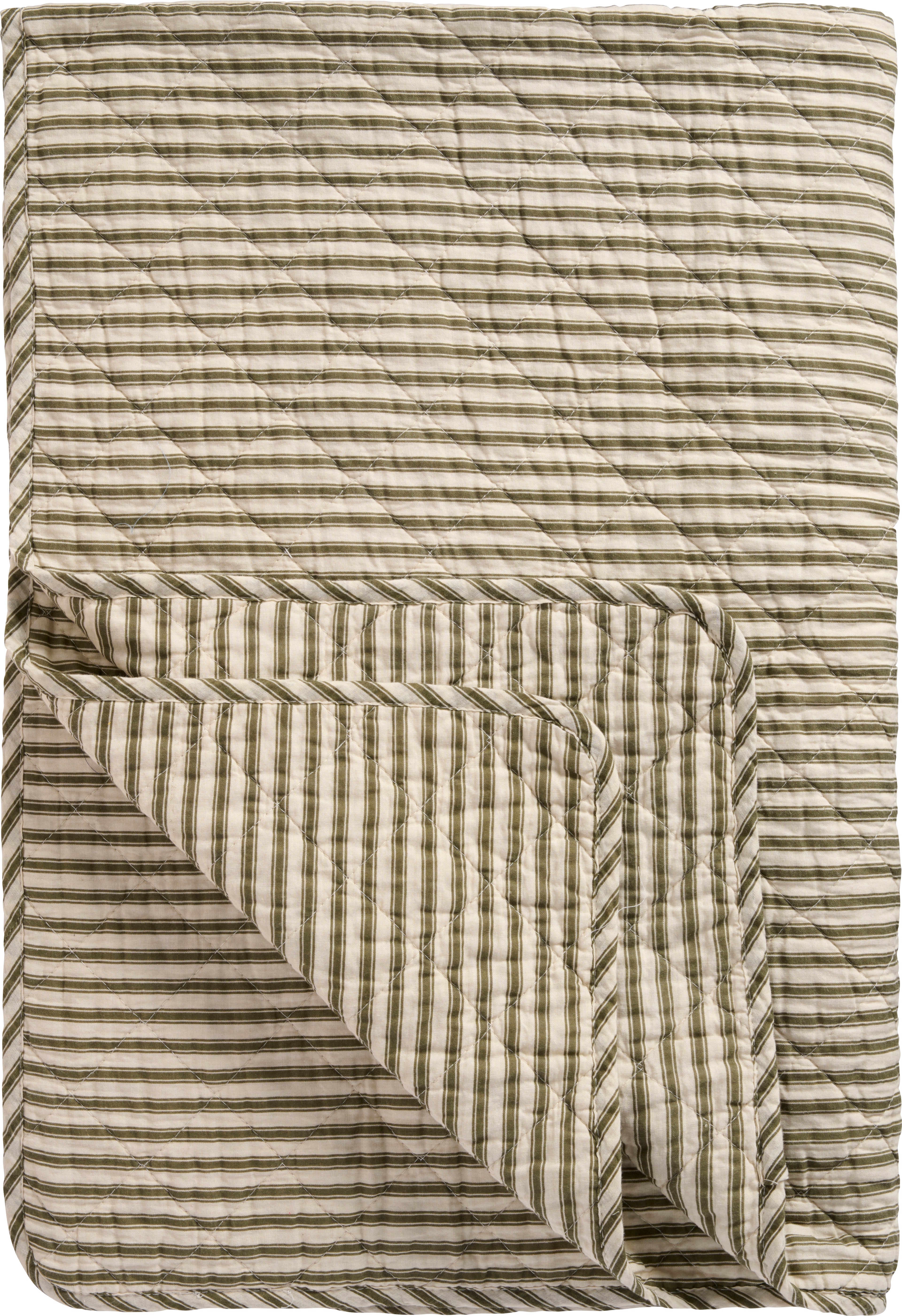Ib Laursen Quilt sand mit olive-farbenen Streifen