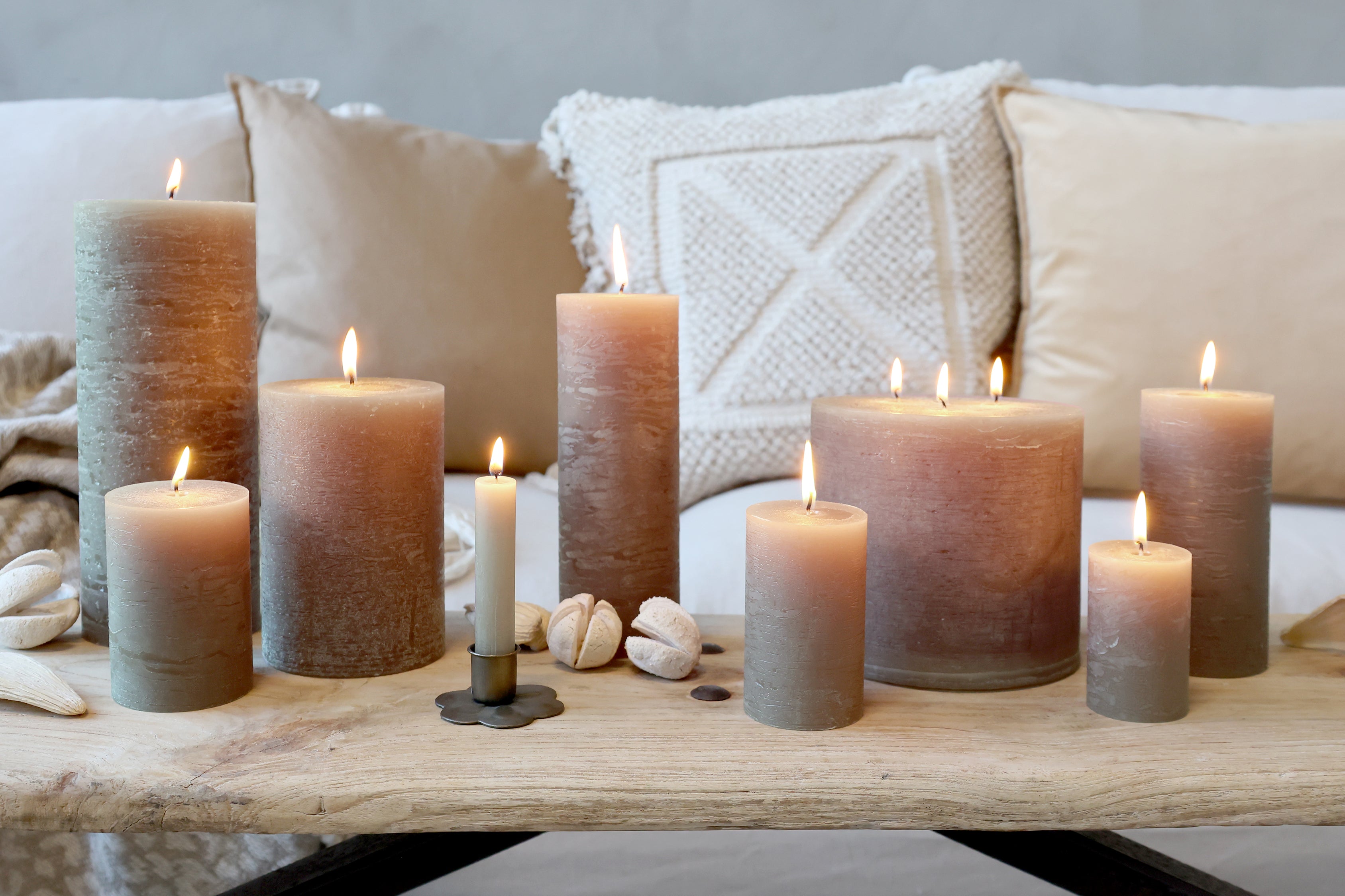 Chic Antique Macon Linen Stumpenkerze, H10/D7