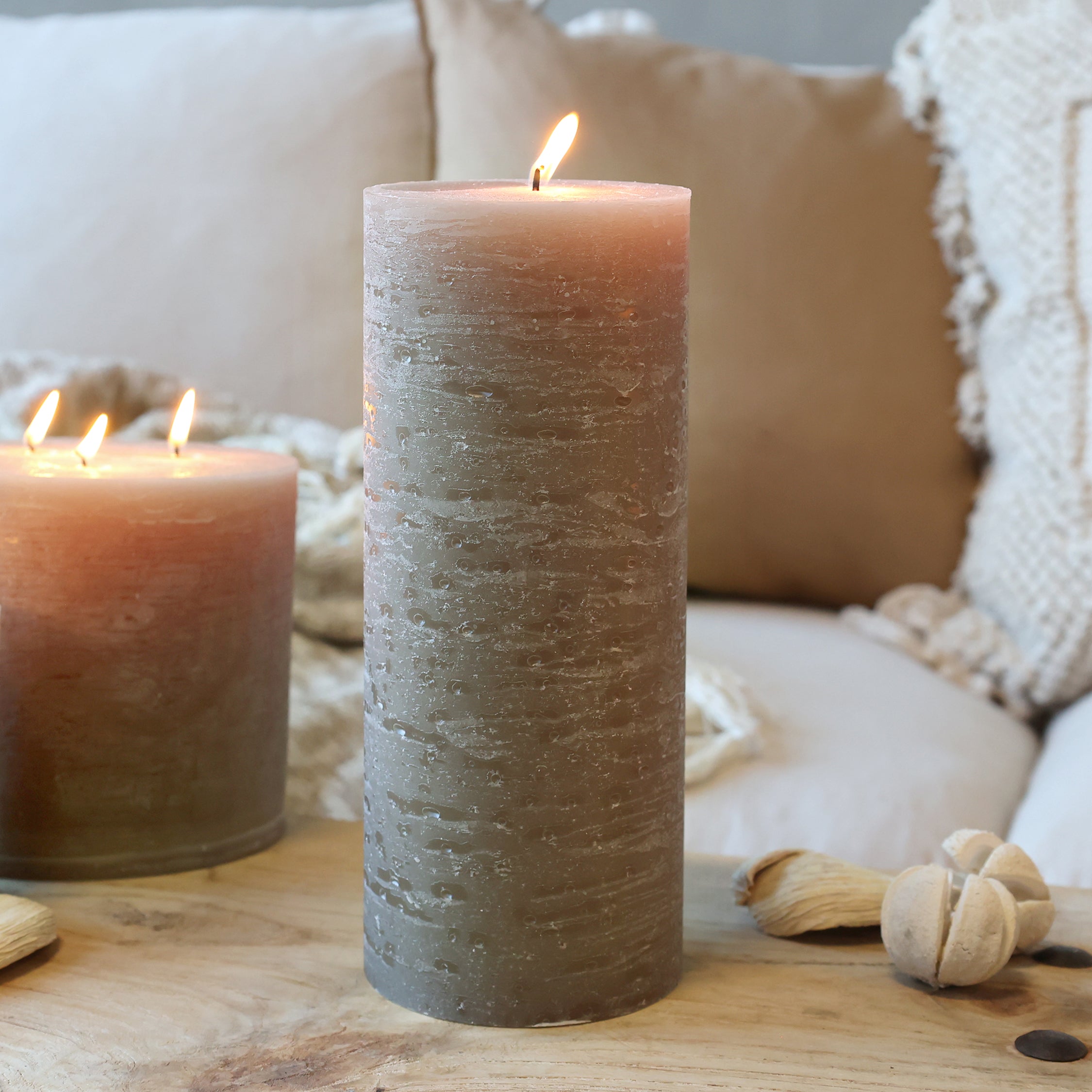 Chic Antique Macon leinen Stumpenkerze rustikale 150 Std, H25/D10 cm