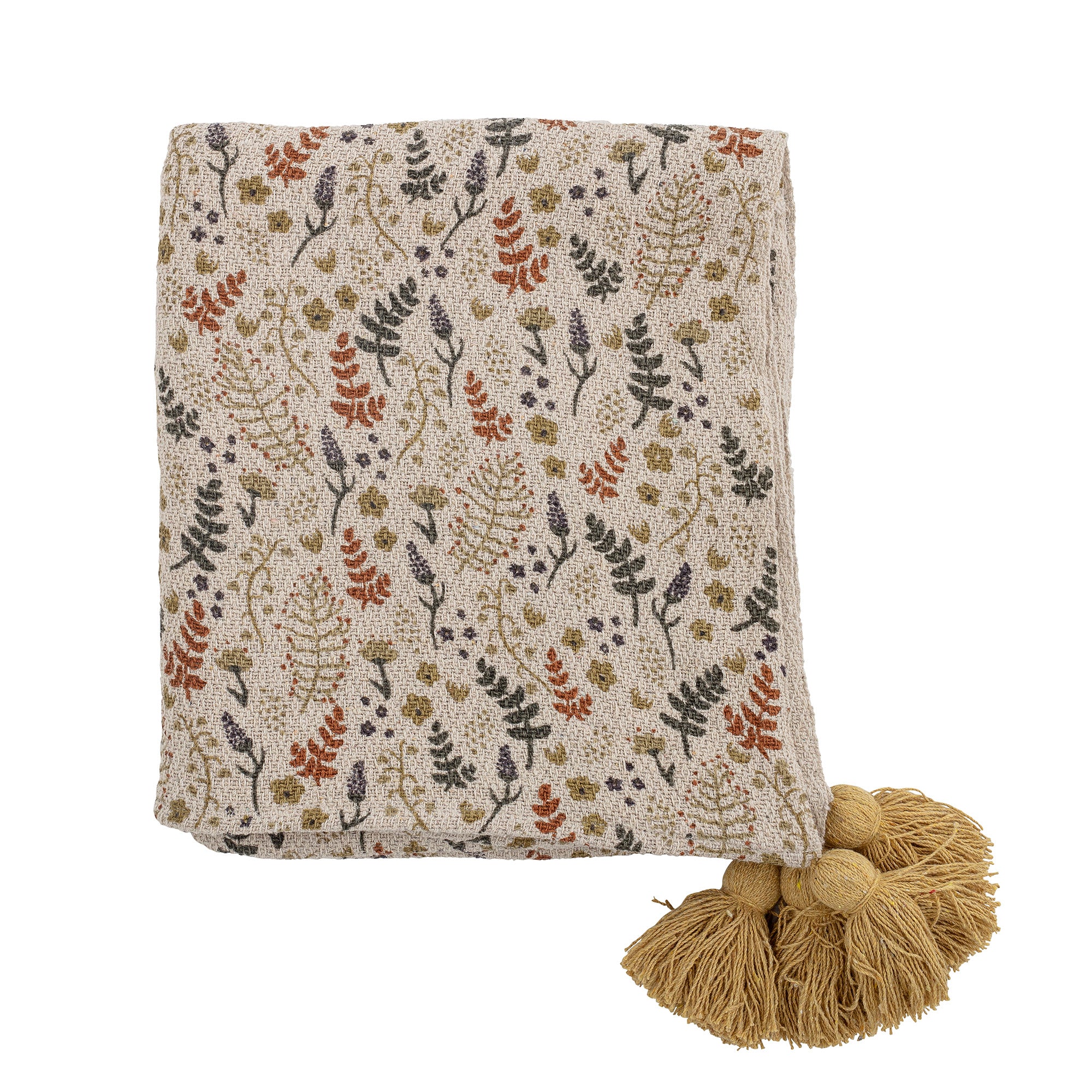 Bloomingville Plaid - Filipa Decke, Gelb, aus recycelter Baumwolle