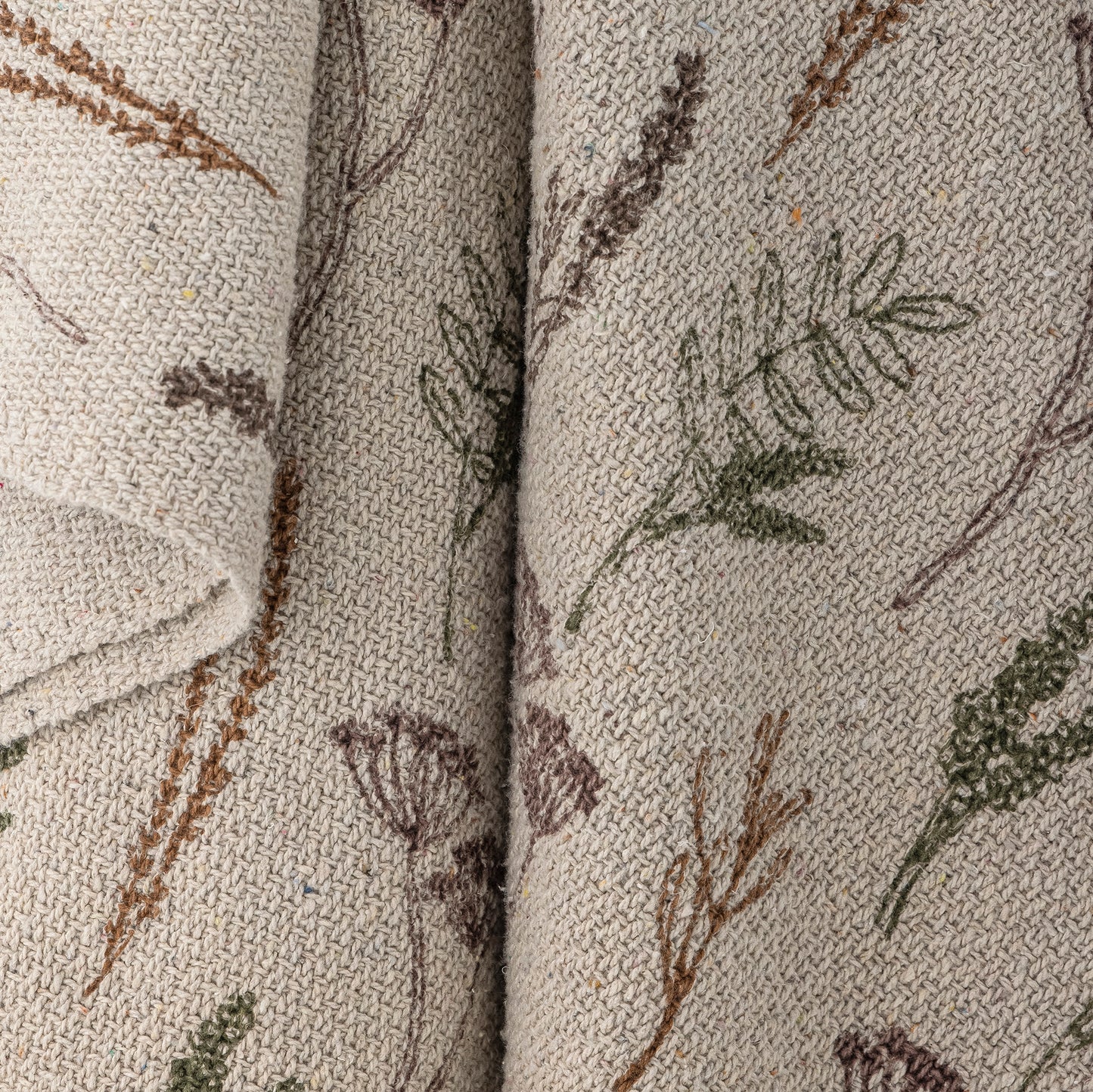 Bloomingville Decke „Pyle"  Farbe Natur mit Gräser-Print, aus recycelter Baumwolle