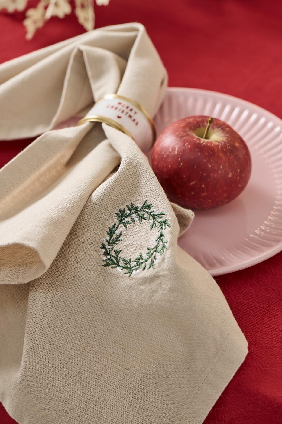 Ib Laursen Stoffserviette Tradition mit Kranz leinenfarbig