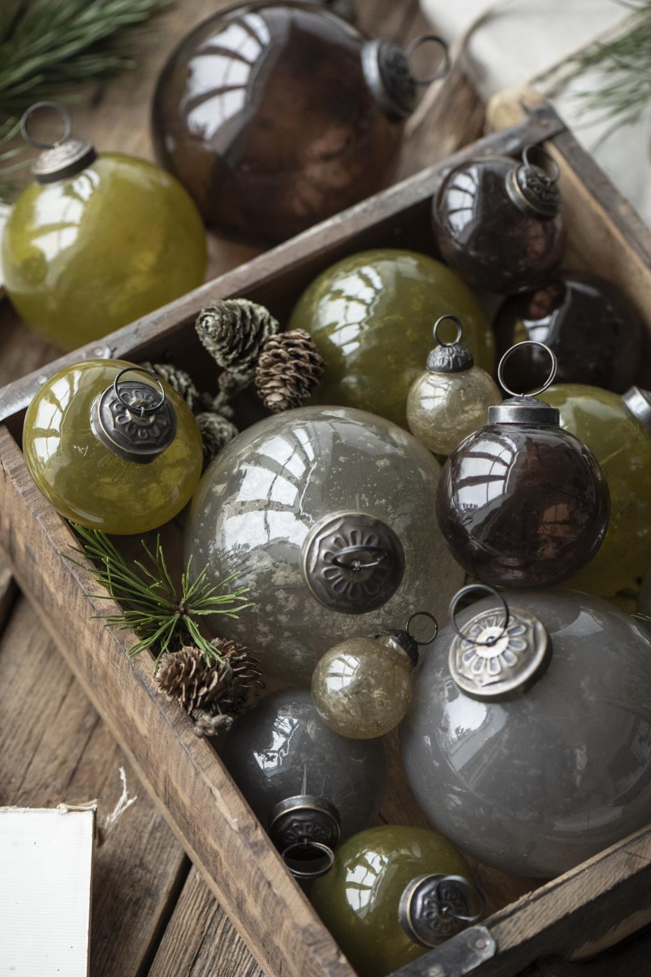 Ib Laursen Weihnachtskugel pebbled Glas mocca groß