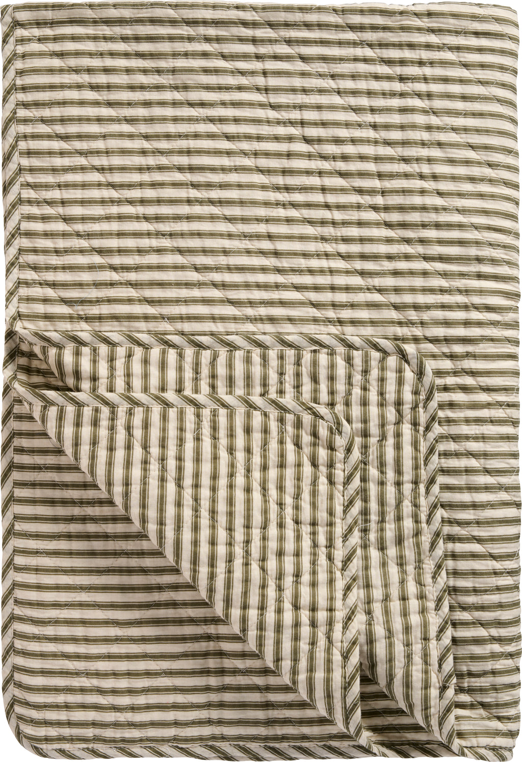 Ib Laursen Quilt sand mit olive-farbenen Streifen