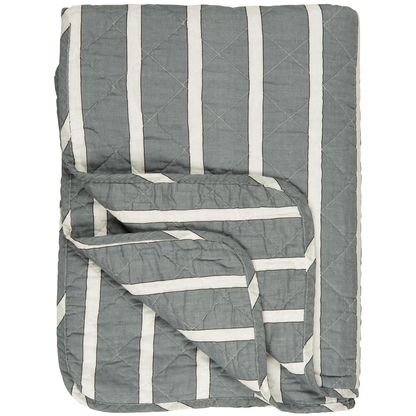 Ib Laursen Quilt weiße, schwarze und staubig blaue Streifen