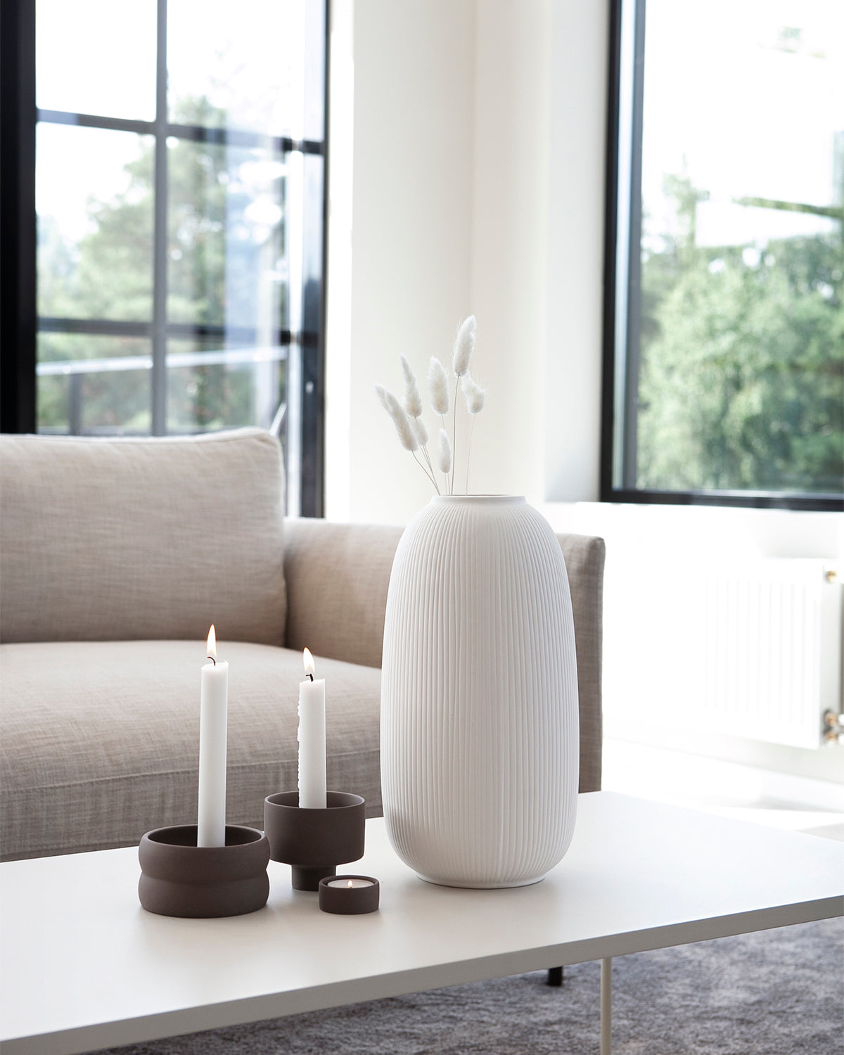 Storefactory Vase "Aby" aus Keramik, groß, weiß 17 x 17 x 35 cm XL