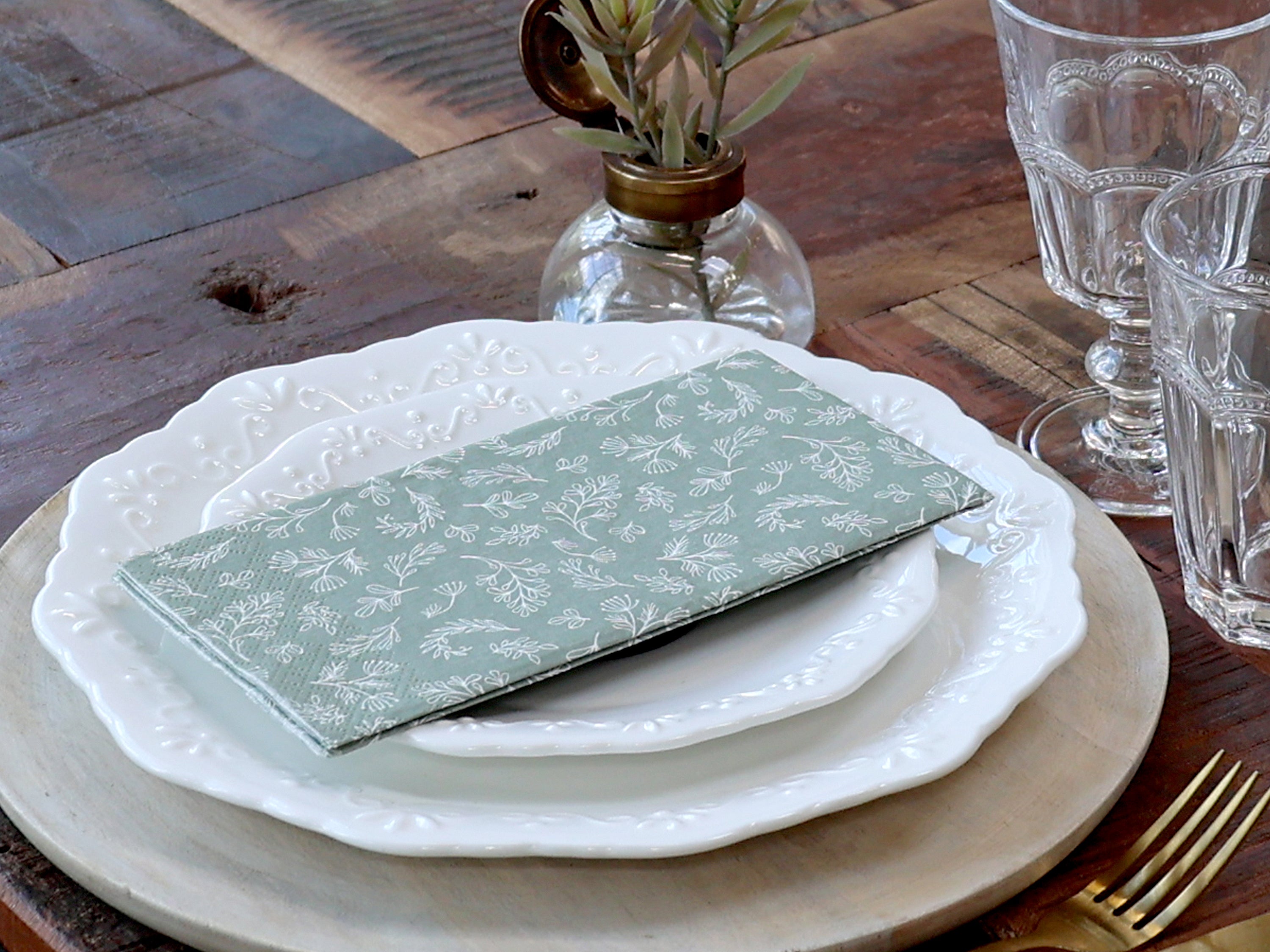 Chic Antique Servietten mit Blättern grün