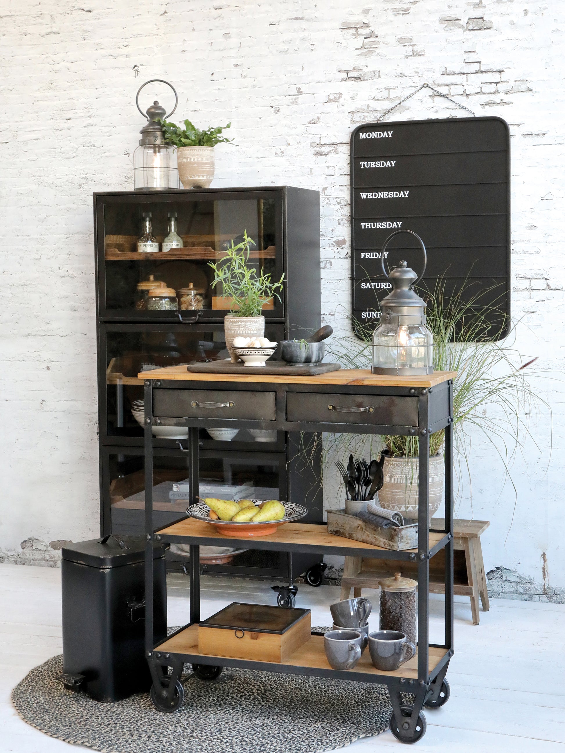 Chic Antique Servierwagen auf Rädern mit 2 Schubladen