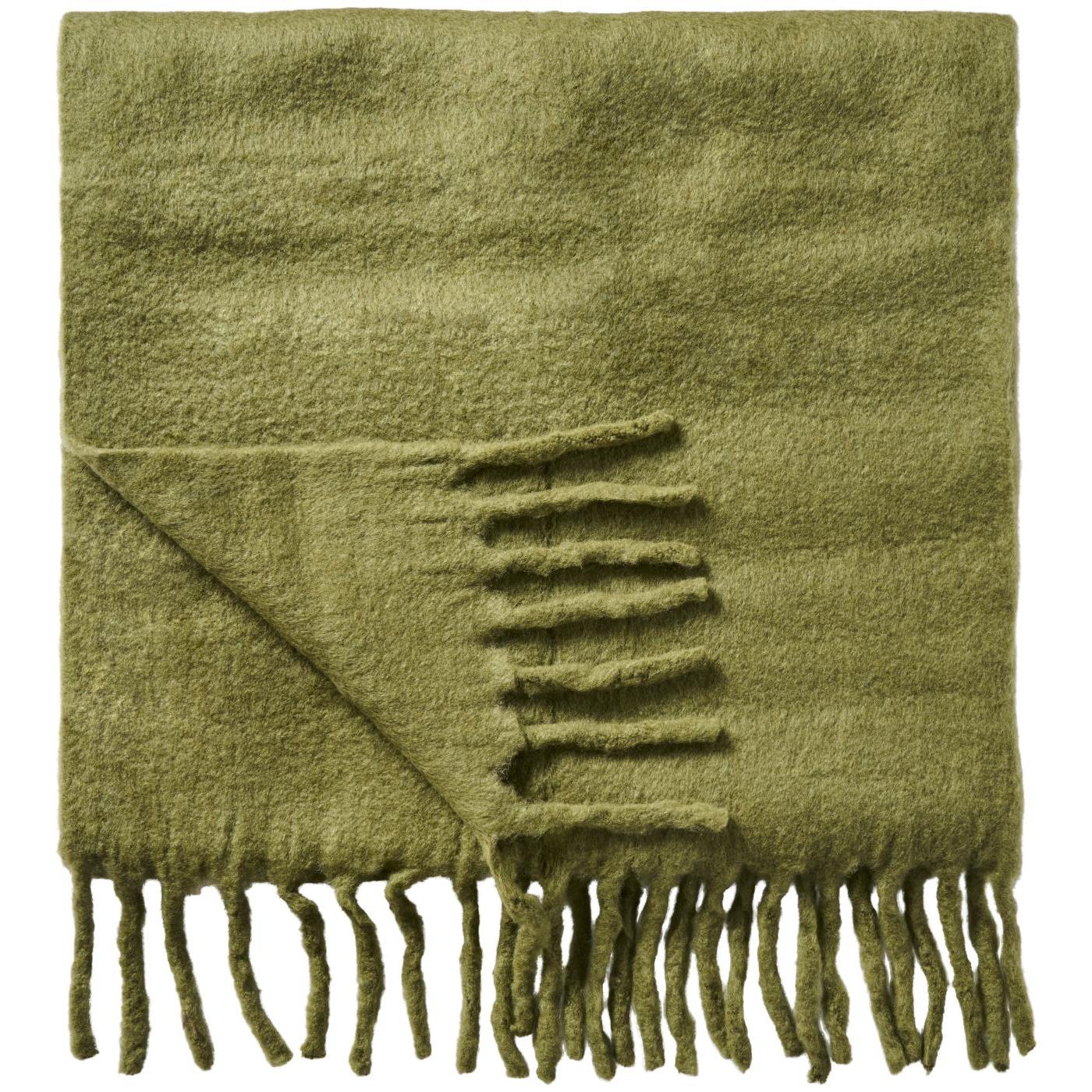Ib Laursen Plaid „Olivengrün mit Fransen“, 130 × 170 cm – 55 % Wolle