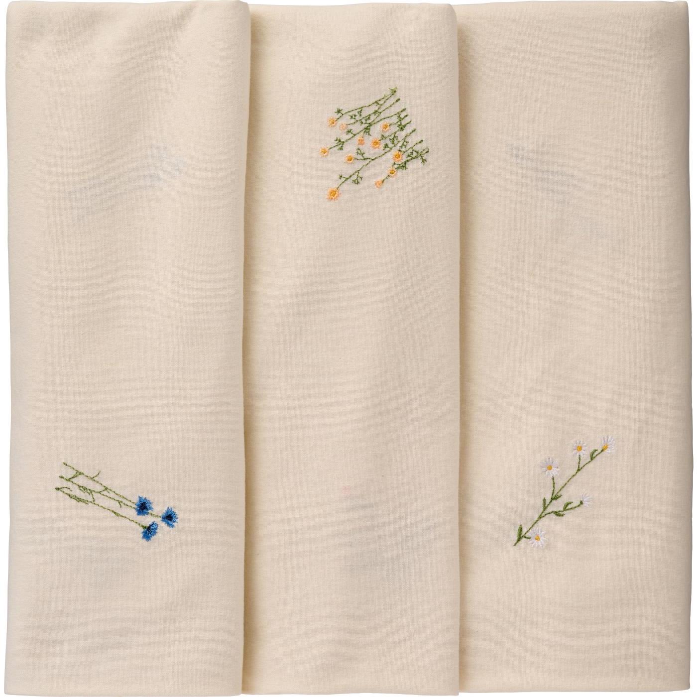 Ib Laursen Tischdecke "Flora" 150x150cm quadratisch m/Margeriten, Kornblumen und Butterblumen butter cream