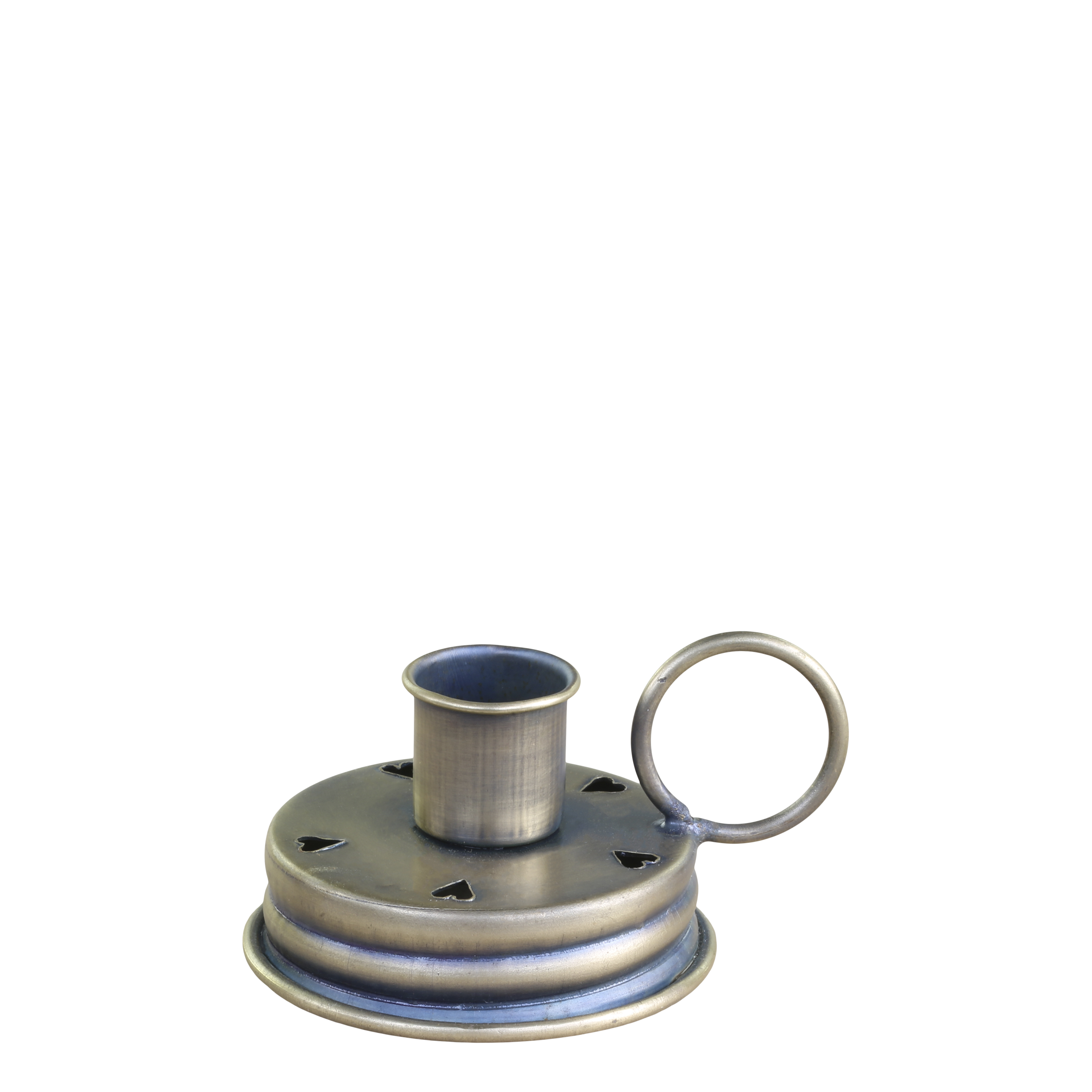 Chic Antique Kammerleuchter mit kleinen Herzen für Mini Stabkerzen, H5/L9/B7 cm, antique messing