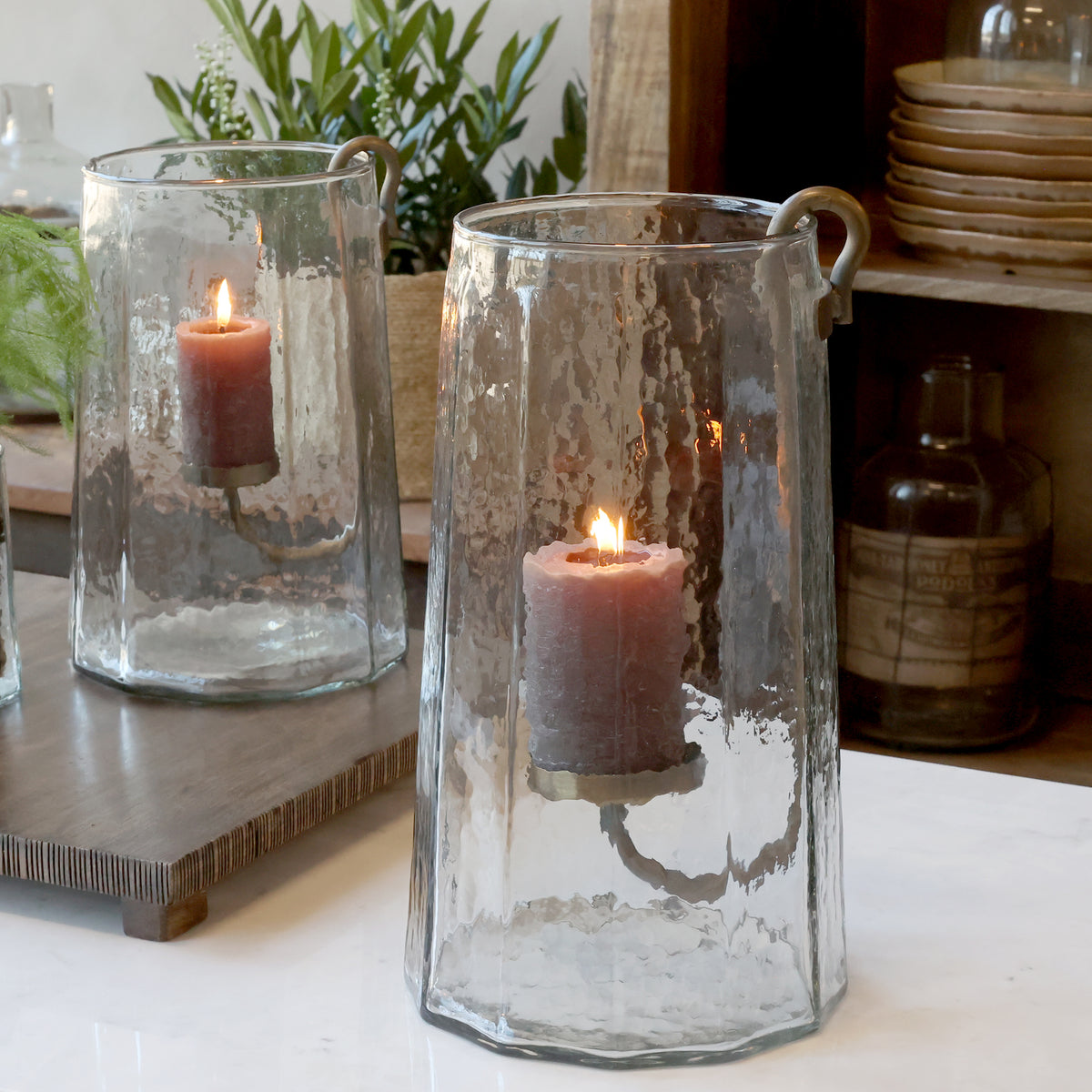 Chic Antique Windlicht mit Messing-Kerzenhalter – 36 cm