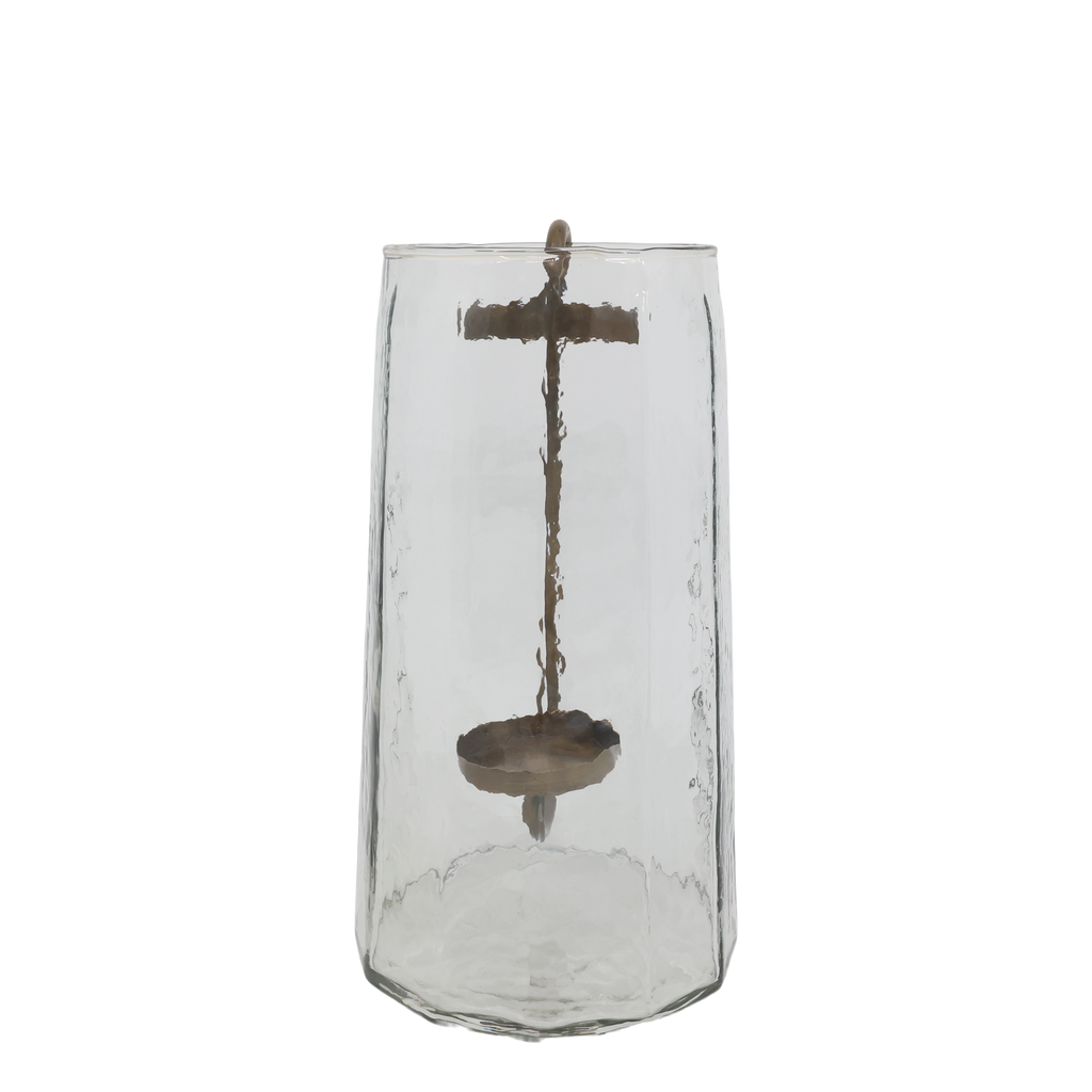 Chic Antique Windlicht mit Messing-Kerzenhalter – 36 cm