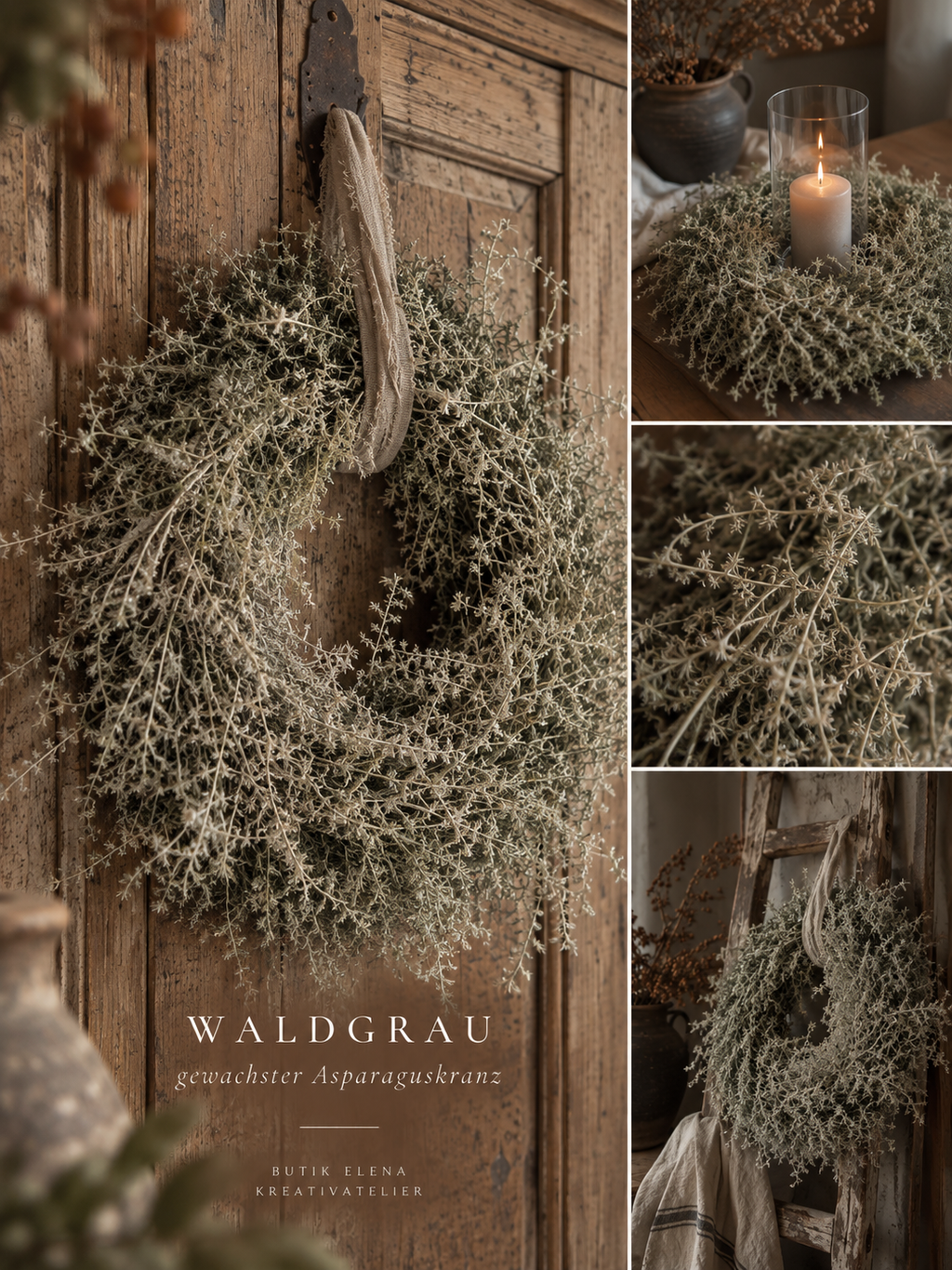 gewachster Asparaguskranz "Waldgrau" · Ø ca. 36 - 40 cm