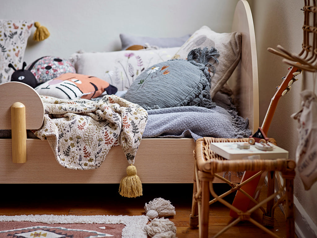 Bloomingville Plaid - Filipa Decke, Gelb, aus recycelter Baumwolle