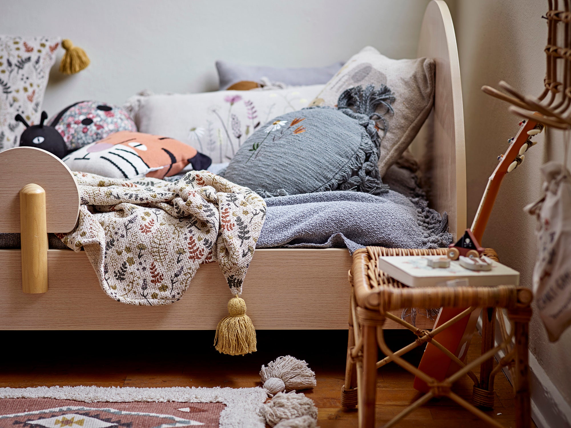 Bloomingville Plaid - Filipa Decke, Gelb, aus recycelter Baumwolle