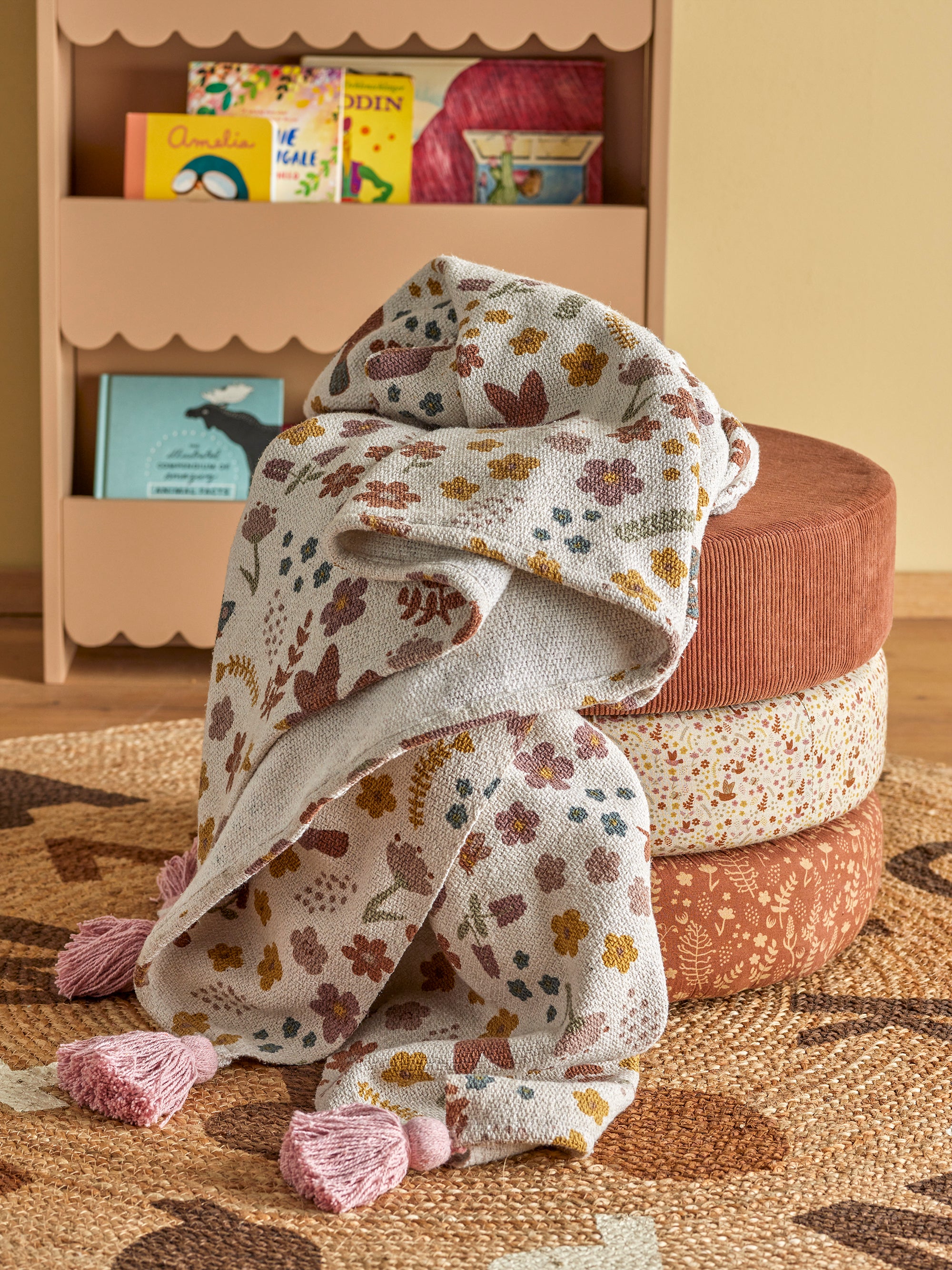 Bloomingville MINI Kristine Decke, Natur, Recycelte Baumwolle L160xW130 cm