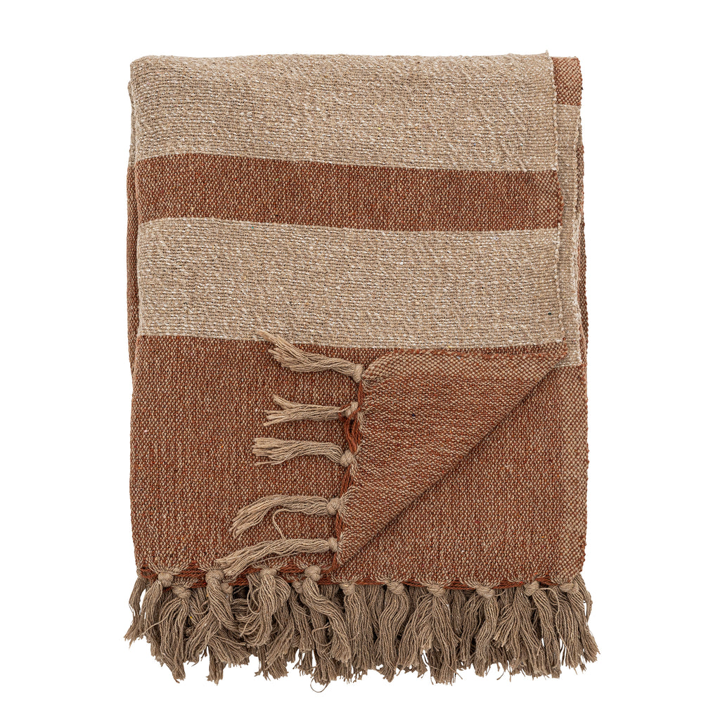 Bloomingville Plaid - Temi Decke, braun, aus recycelter Baumwolle
