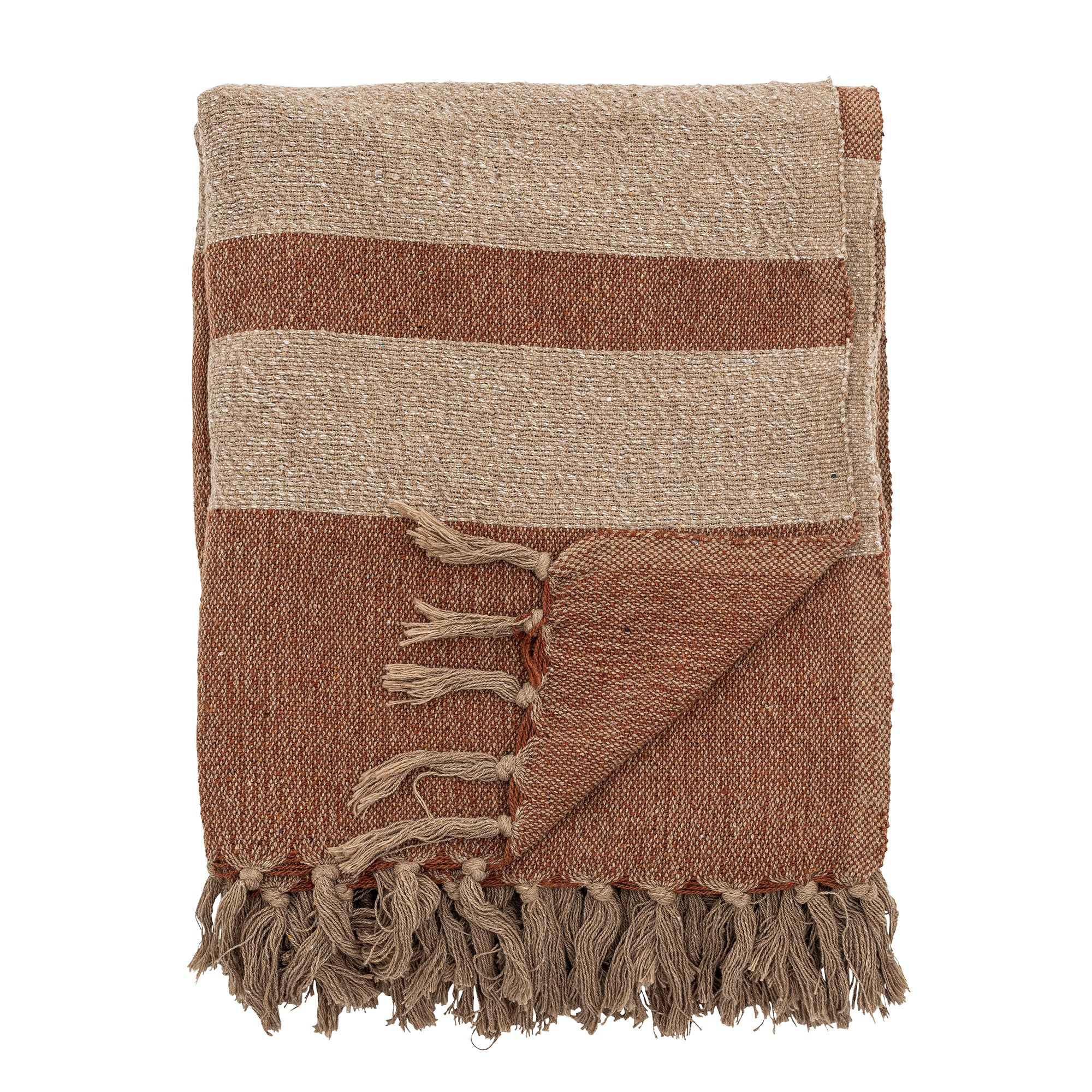 Bloomingville Plaid - Temi Decke, braun, aus recycelter Baumwolle