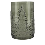 Kerzenglas/ Vase mit Tannenwald-Motiv, hoch, grün