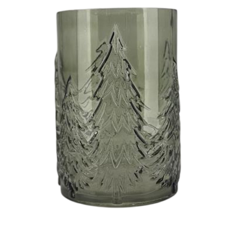 Kerzenglas/ Vase mit Tannenwald-Motiv, hoch, grün