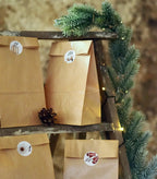 Frollein Lücke Adventskalender-Set mit 24 Kraftpapier-Blockbodenbeutel mit 24 handgemalten Aquarell Aufkleber