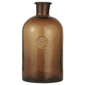 Ib Laursen Apothekerflasche mit Blumenemblem braunes Glas, mundgeblasen