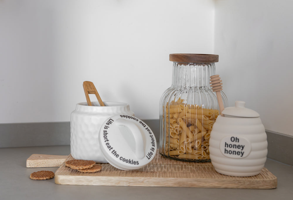 Jens Living Vorratsglas gerillt mit Holzdeckel, klein