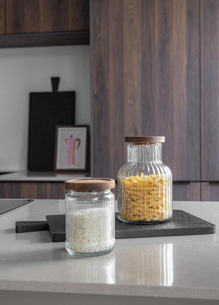Jens Living Vorratsglas gerillt mit Holzdeckel, groß