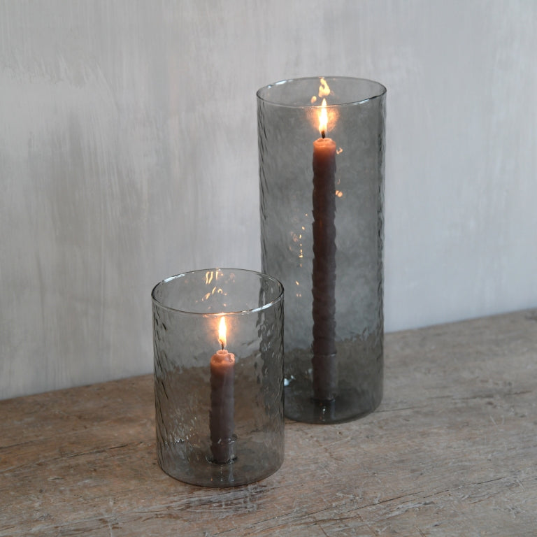 LEEFF Kerzenhalter/ Laterne Celine, grau, aus Glas