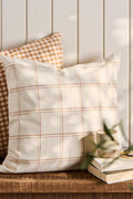 Ib Laursen Kissenbezug Theodor natur mit rustikbraunem Karomuster