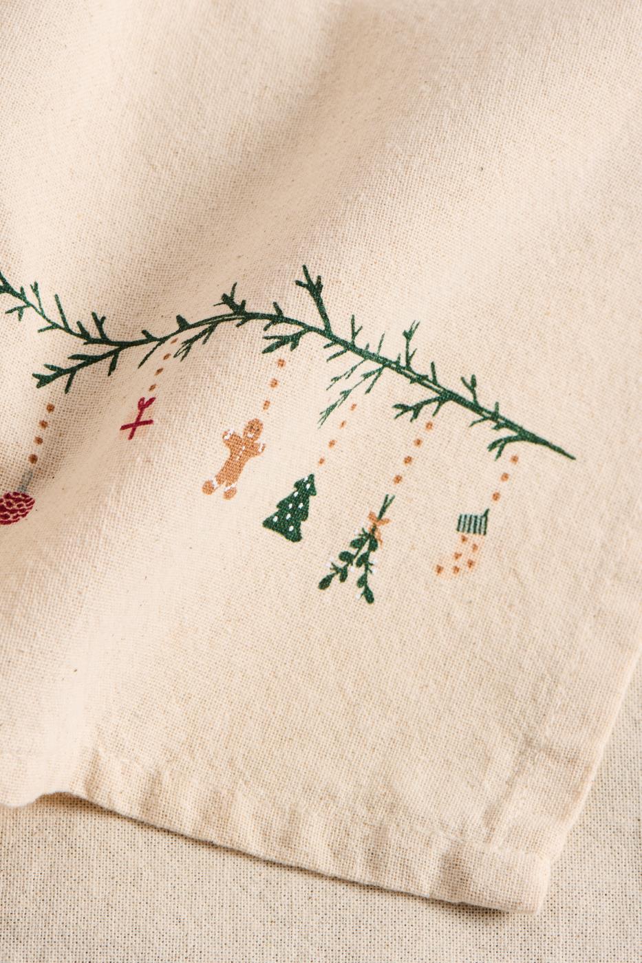 Ib Laursen Geschirrtuch Julius natur mit Weihnachtsgirlande